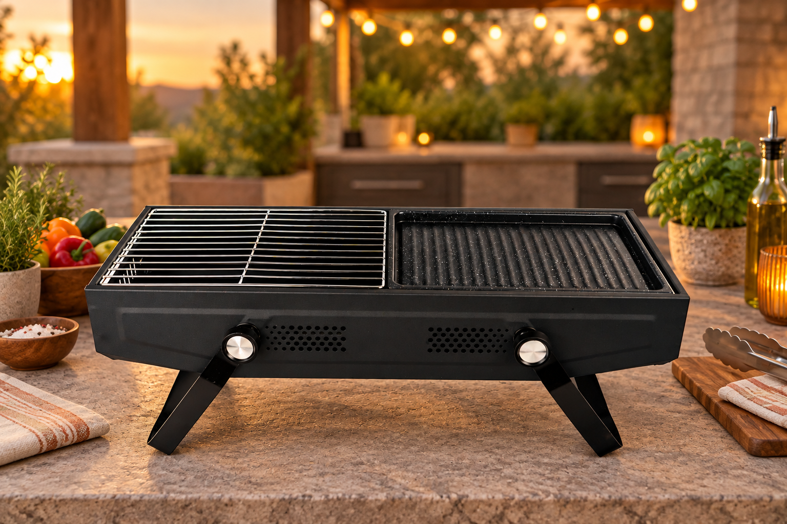 Cal Kitchen tabletop grill in an outdoor kitchen